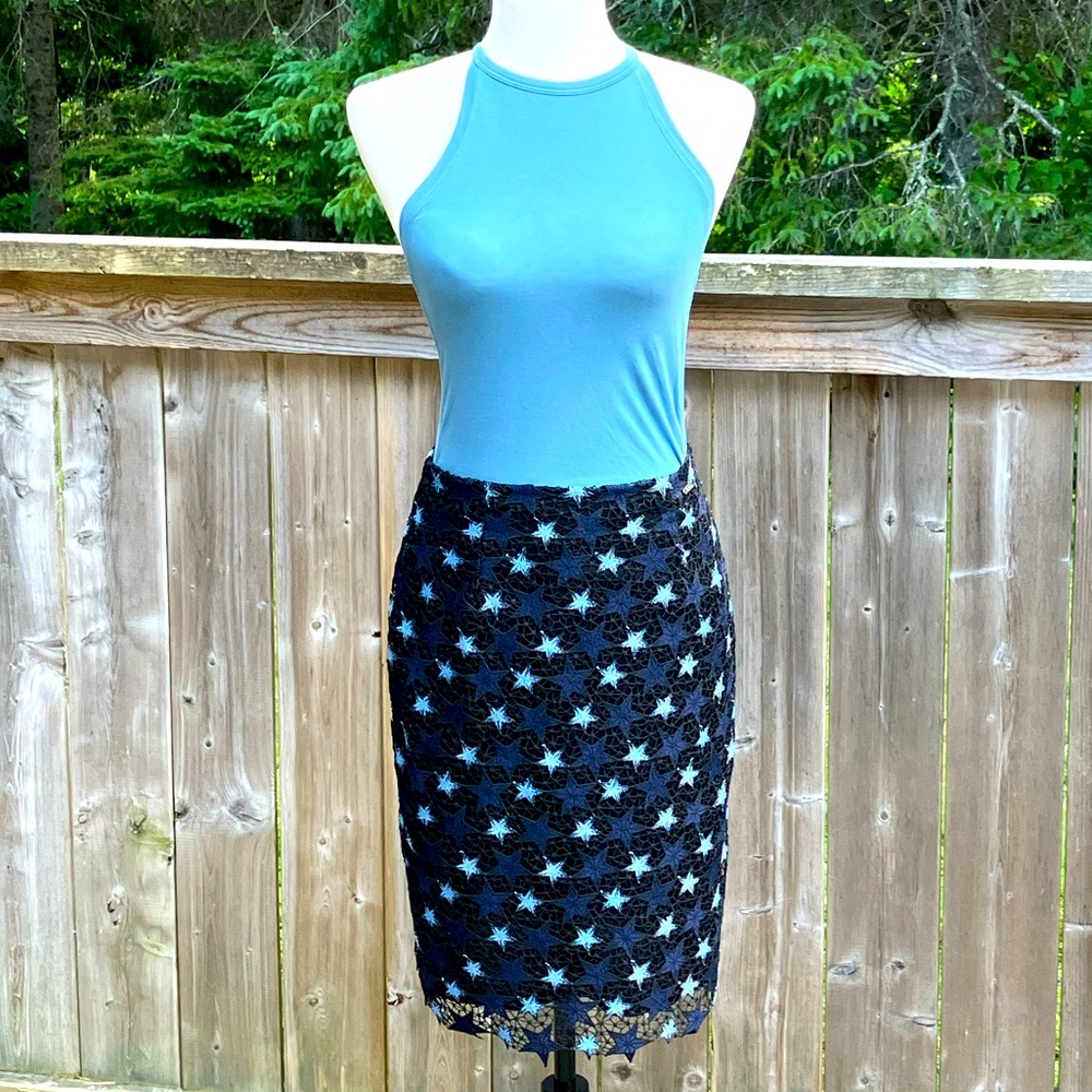 GUESS Navy Star Lace Pencil Skirt